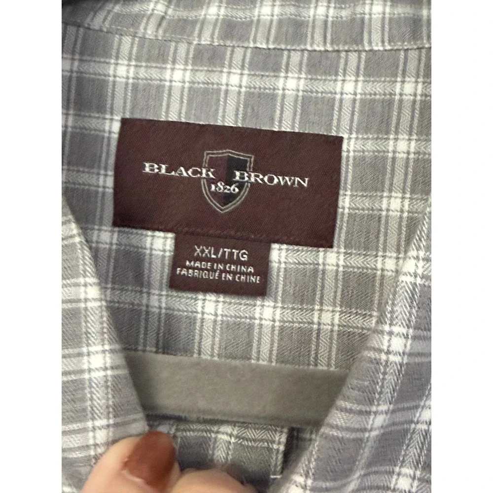 Black Brown 1826 Mens XXL Grey White Plaid Long Sleeve Button Down Shirt